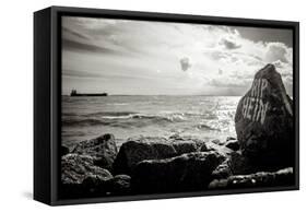 Distant Cargo Ship on Horizon-Torsten Richter-Framed Stretched Canvas