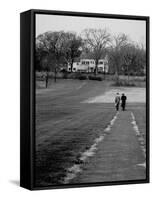 Distant of Mathematicians Albert Einstein and Kurt Godel Taking a Walk-Leonard Mccombe-Framed Stretched Canvas