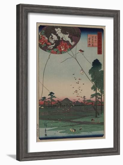 Distant View of Akiba of Enshu: Kites of Fukuroi (Enshu? Akiba Enkei Fukuroi No Tako)-Ando Hiroshige-Framed Art Print