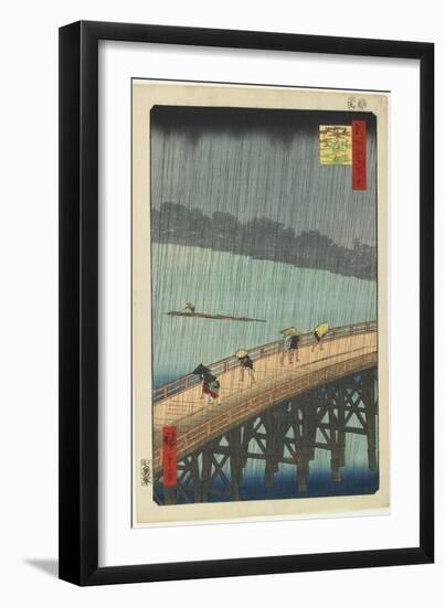 Distant View of Atake in Evening Shower over the Ohashi Bridge, September 1857-Utagawa Hiroshige-Framed Giclee Print