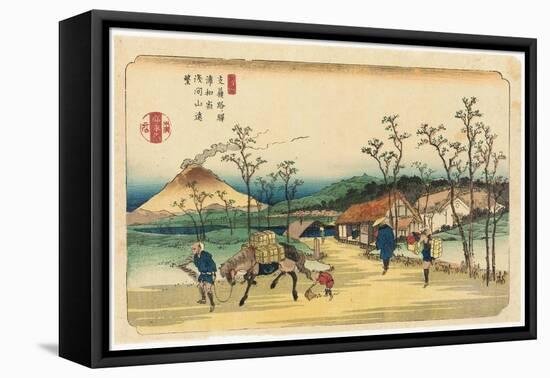 Distant View of Mount Asama from Urawa Station, Station 4 from the Series 'stytations of the Kiso…-Keisai Eisen-Framed Stretched Canvas