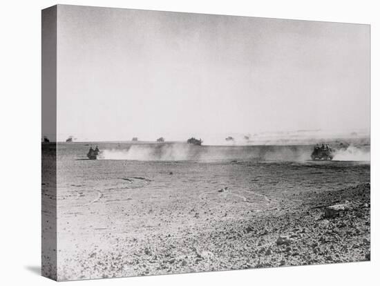 Distant View of Soldiers Walking to Destination-null-Stretched Canvas