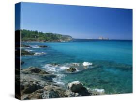 Distant View to the Ile De La Pietra, across Calm Turquoise Sea from Ile-Rousse, Corsica, France-Tomlinson Ruth-Stretched Canvas