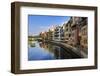 Distinctive historic colourful arcaded houses and Onyar River, Girona, Girona Province, Catalonia, -Eleanor Scriven-Framed Photographic Print