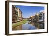 Distinctive historic colourful arcaded houses and Onyar River, Girona, Girona Province, Catalonia, -Eleanor Scriven-Framed Photographic Print