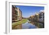 Distinctive historic colourful arcaded houses and Onyar River, Girona, Girona Province, Catalonia, -Eleanor Scriven-Framed Photographic Print