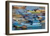 Distinctive red and blue fishing fleet in major fishing port of Nha Trang, South Central Vietnam.-Tom Haseltine-Framed Photographic Print