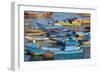 Distinctive red and blue fishing fleet in major fishing port of Nha Trang, South Central Vietnam.-Tom Haseltine-Framed Photographic Print