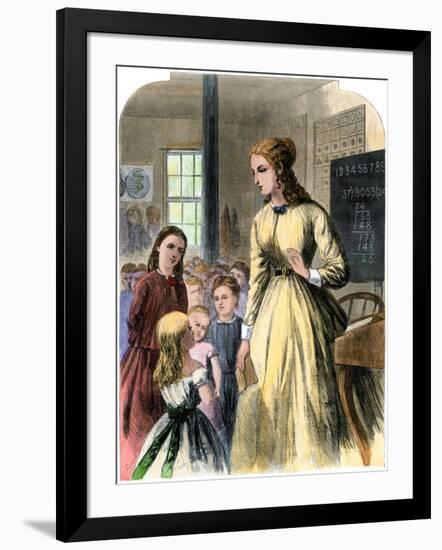 District Teacher in a One-Room School, Mid-1800s-null-Framed Giclee Print