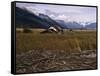 Disused Trapper's Hut and the Grassland, Forest and Glacier of Fort Richardson Park, Alaska, USA-Jeremy Bright-Framed Stretched Canvas