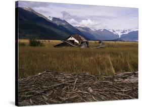 Disused Trapper's Hut and the Grassland, Forest and Glacier of Fort Richardson Park, Alaska, USA-Jeremy Bright-Stretched Canvas