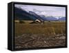 Disused Trapper's Hut and the Grassland, Forest and Glacier of Fort Richardson Park, Alaska, USA-Jeremy Bright-Framed Stretched Canvas