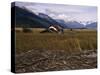 Disused Trapper's Hut and the Grassland, Forest and Glacier of Fort Richardson Park, Alaska, USA-Jeremy Bright-Stretched Canvas