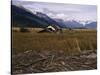 Disused Trapper's Hut and the Grassland, Forest and Glacier of Fort Richardson Park, Alaska, USA-Jeremy Bright-Stretched Canvas