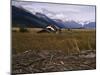 Disused Trapper's Hut and the Grassland, Forest and Glacier of Fort Richardson Park, Alaska, USA-Jeremy Bright-Mounted Photographic Print