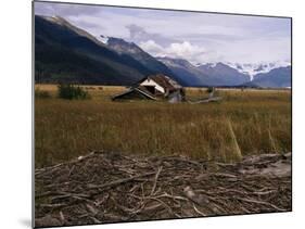 Disused Trapper's Hut and the Grassland, Forest and Glacier of Fort Richardson Park, Alaska, USA-Jeremy Bright-Mounted Photographic Print