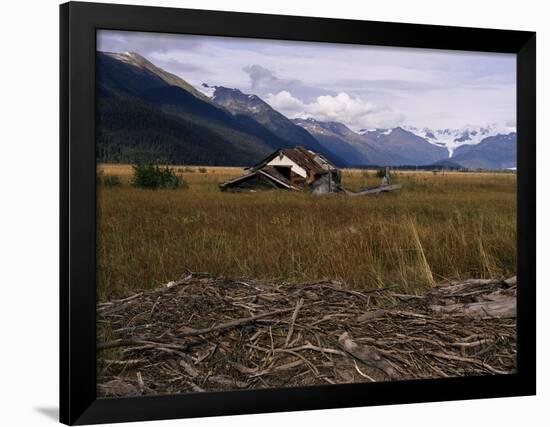 Disused Trapper's Hut and the Grassland, Forest and Glacier of Fort Richardson Park, Alaska, USA-Jeremy Bright-Framed Photographic Print