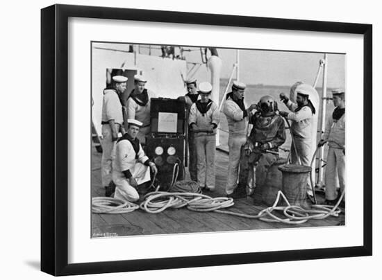 Diver and His Apparatus on Board HMS Blake, 1896-Gregory & Co-Framed Giclee Print