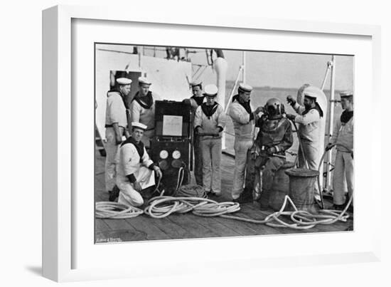 Diver and His Apparatus on Board HMS Blake, 1896-Gregory & Co-Framed Giclee Print