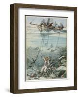 Diver and Octopus-null-Framed Art Print