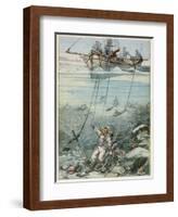 Diver and Octopus-null-Framed Art Print