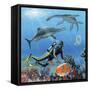 Diver And Prehistoric Life, Artwork-Richard Bizley-Framed Stretched Canvas