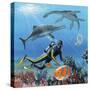 Diver And Prehistoric Life, Artwork-Richard Bizley-Stretched Canvas