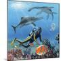 Diver And Prehistoric Life, Artwork-Richard Bizley-Mounted Premium Photographic Print