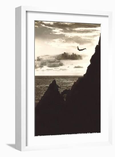 Diver at La Quebrada, Acapulco-null-Framed Art Print