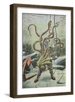 Diver Attacked by an Octopus-French School-Framed Giclee Print