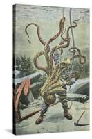 Diver Attacked by an Octopus-French School-Stretched Canvas