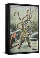 Diver Attacked by an Octopus-French School-Framed Stretched Canvas