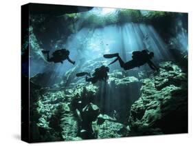 Diver Enters the Cavern System in the Riviera Maya Area of Mexico-null-Stretched Canvas