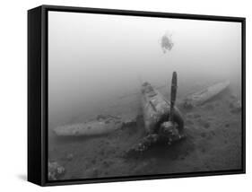 Diver Explores the Wreck of a Mitsubishi Zero Fighter Plane-Stocktrek Images-Framed Stretched Canvas