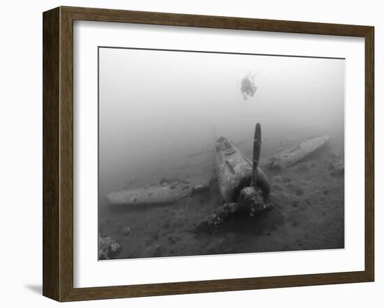 Diver Explores the Wreck of a Mitsubishi Zero Fighter Plane-Stocktrek Images-Framed Photographic Print