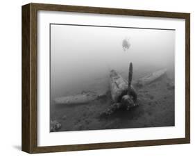 Diver Explores the Wreck of a Mitsubishi Zero Fighter Plane-Stocktrek Images-Framed Photographic Print