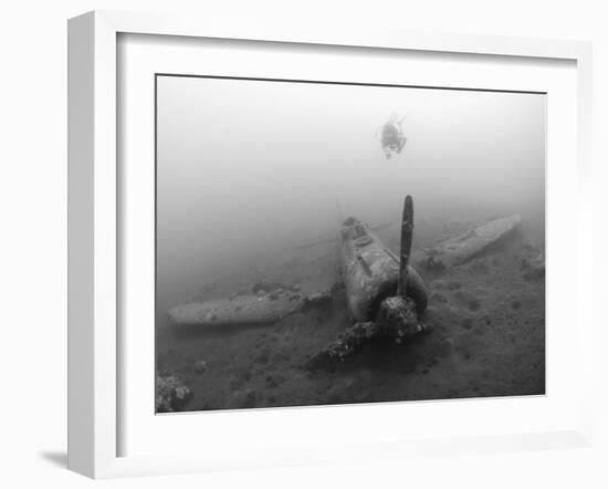 Diver Explores the Wreck of a Mitsubishi Zero Fighter Plane-Stocktrek Images-Framed Photographic Print
