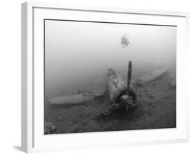 Diver Explores the Wreck of a Mitsubishi Zero Fighter Plane-Stocktrek Images-Framed Photographic Print