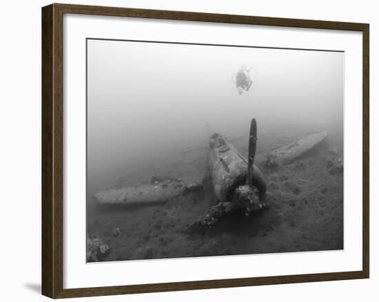 Diver Explores the Wreck of a Mitsubishi Zero Fighter Plane-Stocktrek Images-Framed Photographic Print