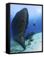 Diver Exploring the Felipe Xicot�Ncatl Shipwreck in Cozumel, Mexico-null-Framed Stretched Canvas