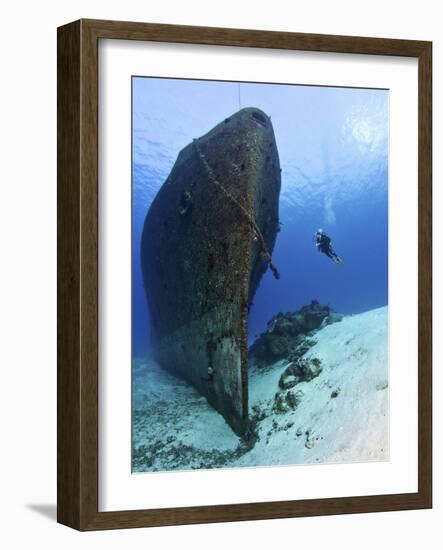 Diver Exploring the Felipe Xicot�Ncatl Shipwreck in Cozumel, Mexico-null-Framed Photographic Print