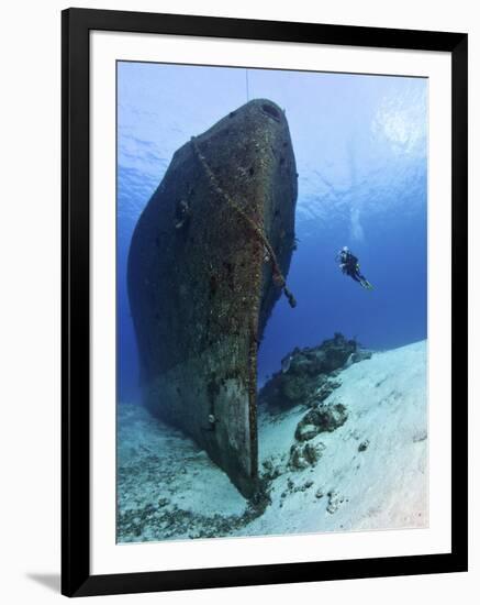 Diver Exploring the Felipe Xicot�Ncatl Shipwreck in Cozumel, Mexico-null-Framed Photographic Print