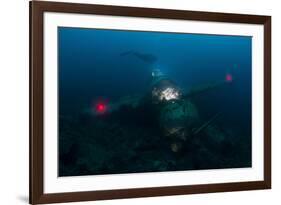 Diver Exploring the Wreck of a Japanese Navy Seaplane in Palau, Micronesia-Stocktrek Images-Framed Photographic Print