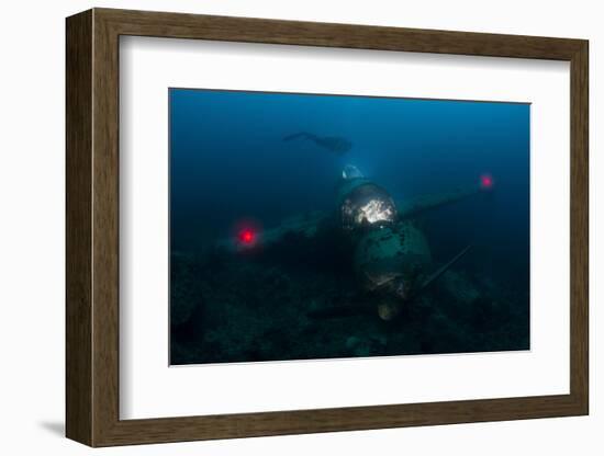 Diver Exploring the Wreck of a Japanese Navy Seaplane in Palau, Micronesia-Stocktrek Images-Framed Photographic Print