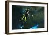Diver Exploring Underwater Cavern and Caves, Raja Ampat, Indonesia-null-Framed Photographic Print