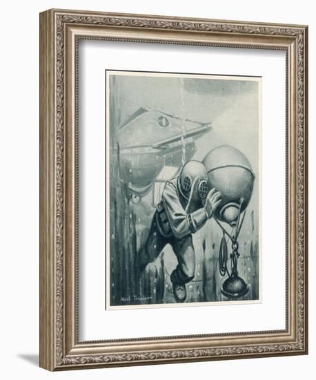 Diver from a "Simon Lake" Submarine Placing a Mine in Channels Used by Enemy Ship 2 of 2-Neal Truslow-Framed Art Print