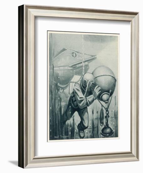 Diver from a "Simon Lake" Submarine Placing a Mine in Channels Used by Enemy Ship 2 of 2-Neal Truslow-Framed Art Print