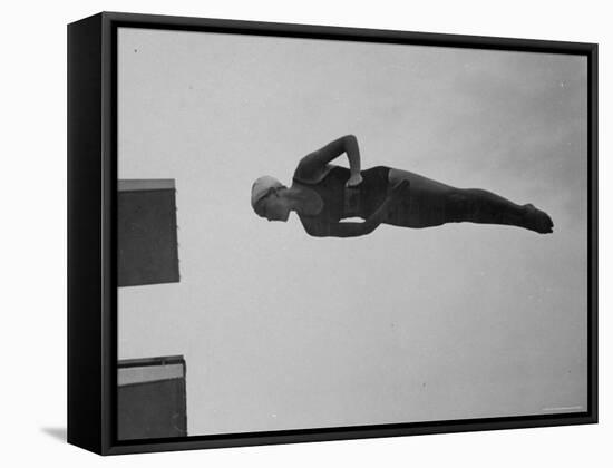 Diver Pat McCormick in Mid Dive at 1952 Olympics-Ralph Crane-Framed Stretched Canvas