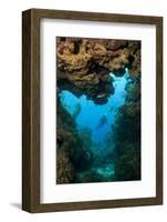 Diver Seen through Opening in Coral Reef.-Stephen Frink-Framed Photographic Print