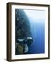 Diver Swimming Along a Wall at Bunaken, Sulawesi, Indonesia, Southeast Asia, Asia-Lisa Collins-Framed Photographic Print
